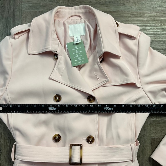 NWT H&M Double Breasted Belted Trench Coat Jacket Womens Large Light Pink Classy - Picture 7 of 9